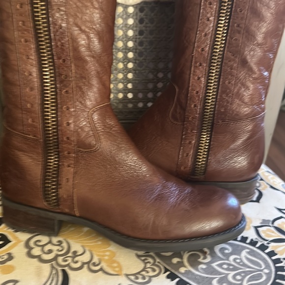 Franco Sarto Brown Leather Boots Zip Up Closed Toe Size 6M Women’s Knee High - Picture 2 of 15